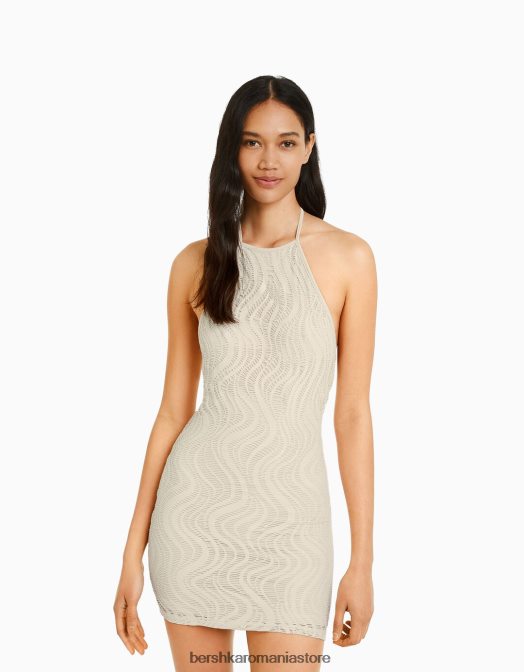 Bershka femei rochie mini cu decolteu din croșetat bej Z86D1931 îmbrăcăminte