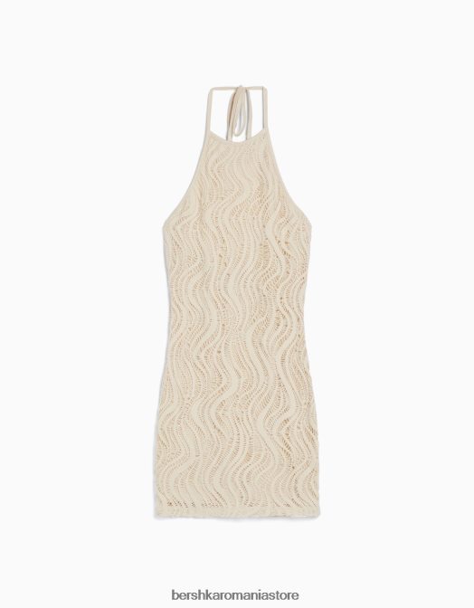 Bershka femei rochie mini cu decolteu din croșetat bej Z86D1931 îmbrăcăminte