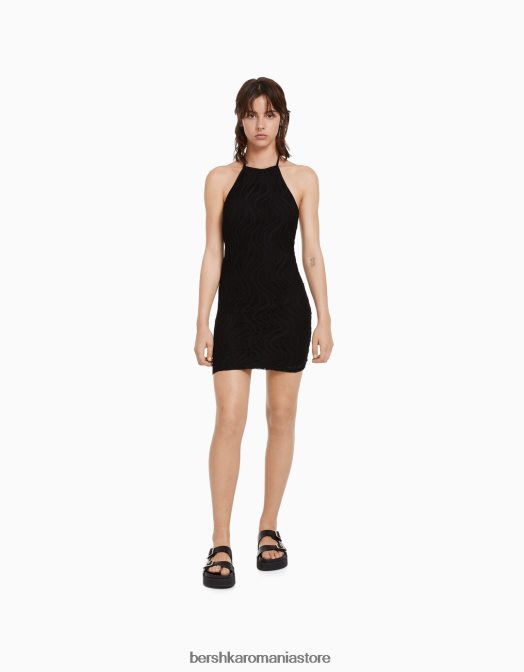 Bershka femei rochie mini cu decolteu din croșetat negru Z86D4100 îmbrăcăminte
