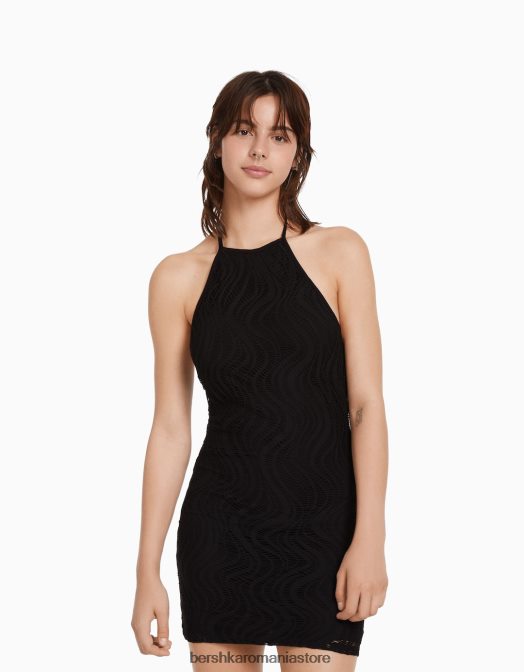 Bershka femei rochie mini cu decolteu din croșetat negru Z86D4100 îmbrăcăminte