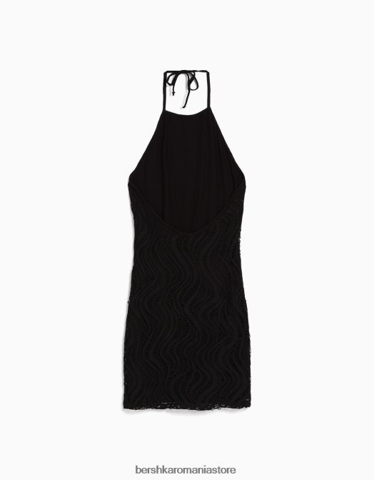 Bershka femei rochie mini cu decolteu din croșetat negru Z86D4100 îmbrăcăminte