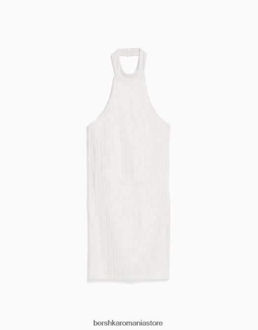 Bershka femei rochie mini cu decolteu halter cu franjuri cremă Z86D277 îmbrăcăminte