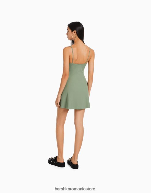 Bershka femei rochie mini cu detaliu din dantela kaki Z86D115 îmbrăcăminte