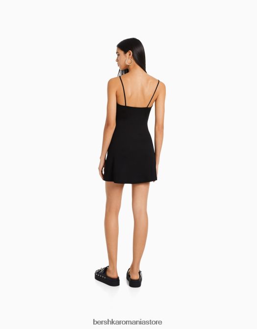 Bershka femei rochie mini cu detaliu din dantela negru Z86D114 îmbrăcăminte