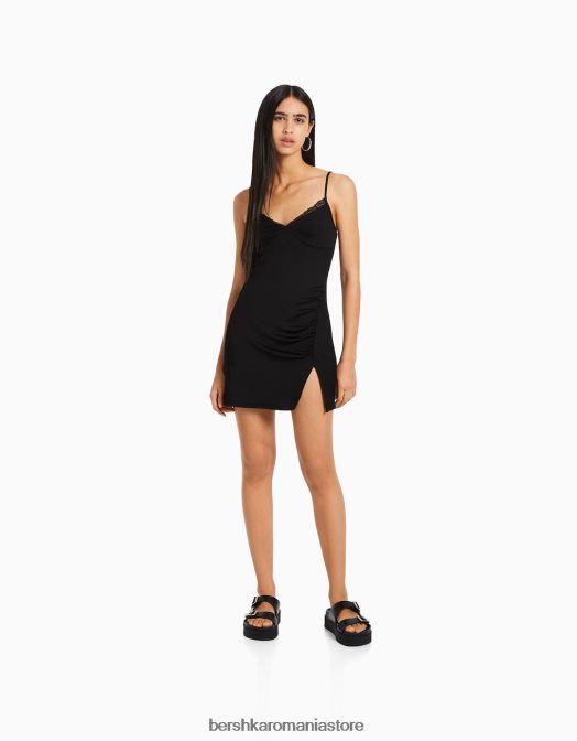 Bershka femei rochie mini cu detaliu din dantela negru Z86D114 îmbrăcăminte