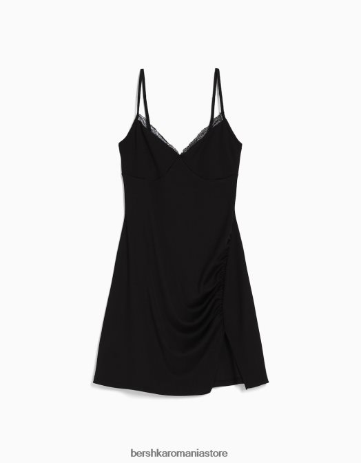 Bershka femei rochie mini cu detaliu din dantela negru Z86D114 îmbrăcăminte