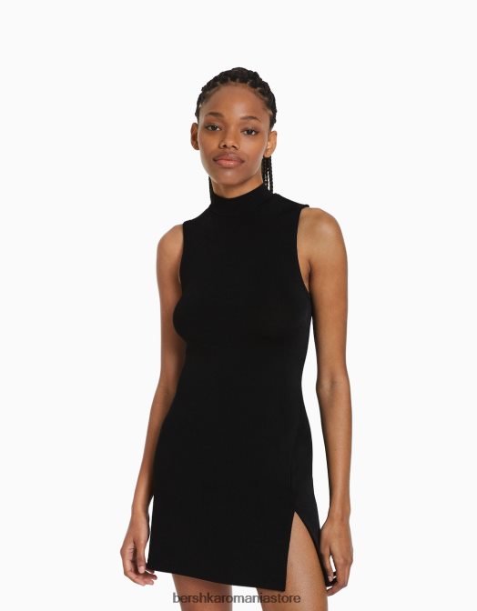 Bershka femei rochie mini cu gat inalt negru Z86D198 îmbrăcăminte
