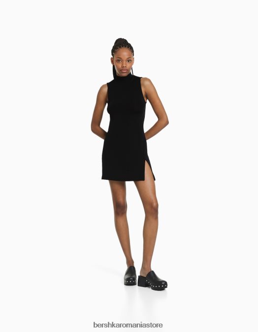 Bershka femei rochie mini cu gat inalt negru Z86D198 îmbrăcăminte