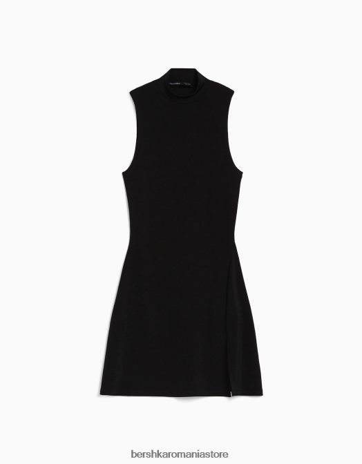 Bershka femei rochie mini cu gat inalt negru Z86D198 îmbrăcăminte