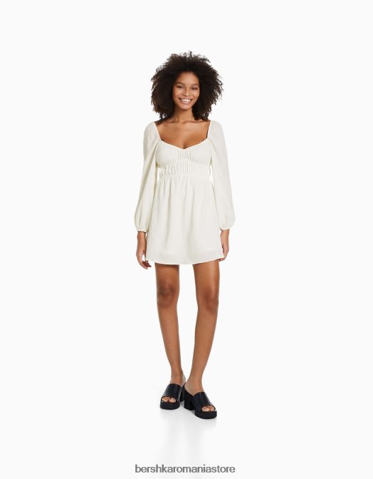 Bershka femei rochie mini cu mânecă lungă din țesătură texturată cremă Z86D224 îmbrăcăminte