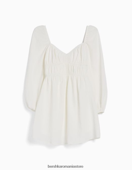 Bershka femei rochie mini cu mânecă lungă din țesătură texturată cremă Z86D224 îmbrăcăminte