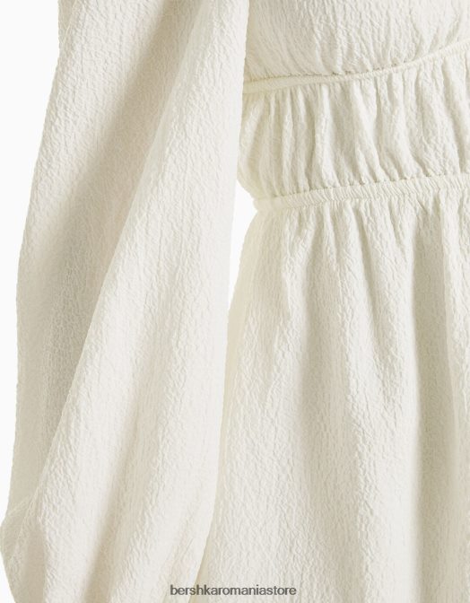 Bershka femei rochie mini cu mânecă lungă din țesătură texturată cremă Z86D224 îmbrăcăminte