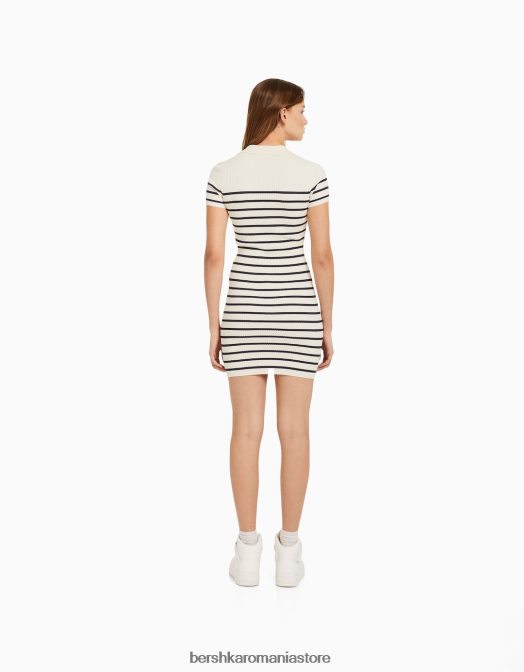 Bershka femei rochie mini cu mânecă scurtă cu guler polo cremă Z86D266 îmbrăcăminte