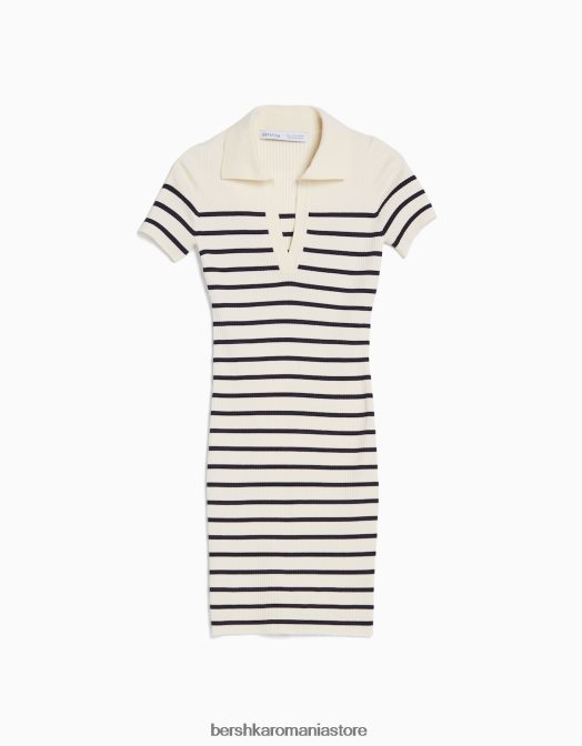 Bershka femei rochie mini cu mânecă scurtă cu guler polo cremă Z86D266 îmbrăcăminte