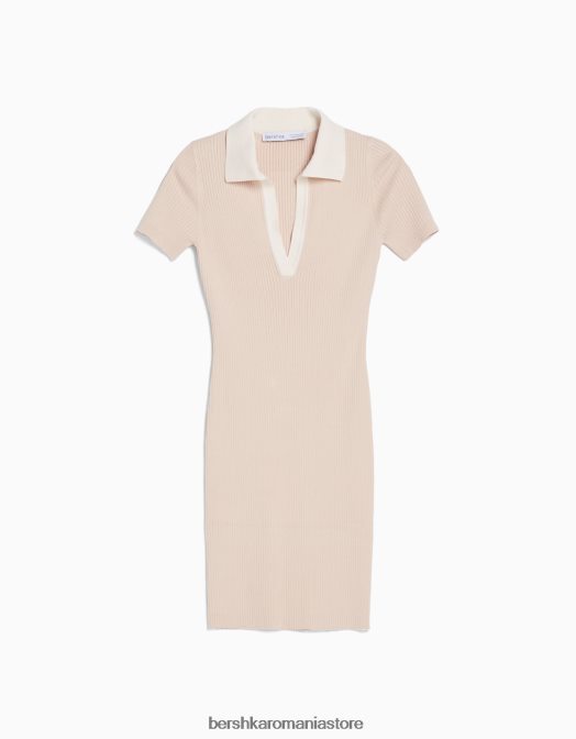 Bershka femei rochie mini cu mânecă scurtă cu guler polo nisip Z86D267 îmbrăcăminte