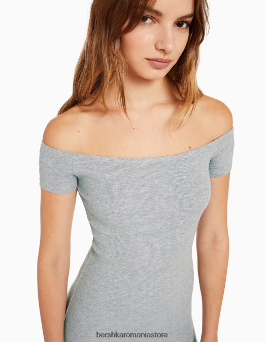 Bershka femei rochie mini cu mânecă scurtă, fără umeri gri Z86D4067 îmbrăcăminte