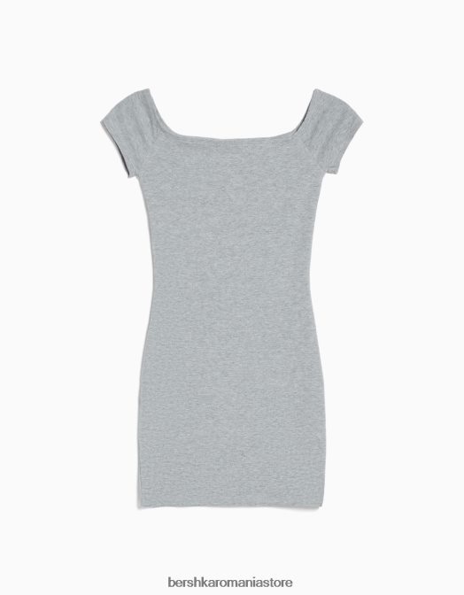 Bershka femei rochie mini cu mânecă scurtă, fără umeri gri Z86D4067 îmbrăcăminte