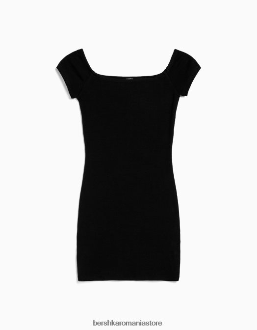 Bershka femei rochie mini cu mânecă scurtă, fără umeri negru Z86D4070 îmbrăcăminte