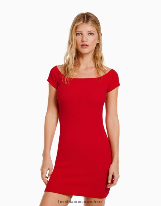 Bershka femei rochie mini cu mânecă scurtă, fără umeri roșu Z86D207 îmbrăcăminte