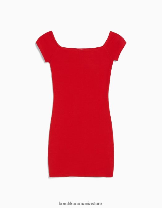 Bershka femei rochie mini cu mânecă scurtă, fără umeri roșu Z86D207 îmbrăcăminte