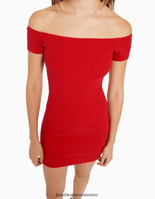 Bershka femei rochie mini cu mânecă scurtă, fără umeri roșu Z86D4068 îmbrăcăminte