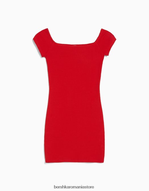 Bershka femei rochie mini cu mânecă scurtă, fără umeri roșu Z86D4068 îmbrăcăminte