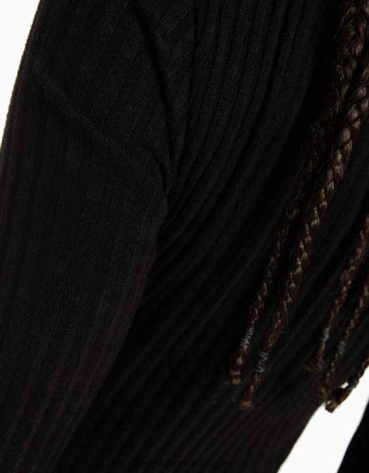 Bershka femei rochie mini cu mâneci lungi cu nervuri negru Z86D284 îmbrăcăminte