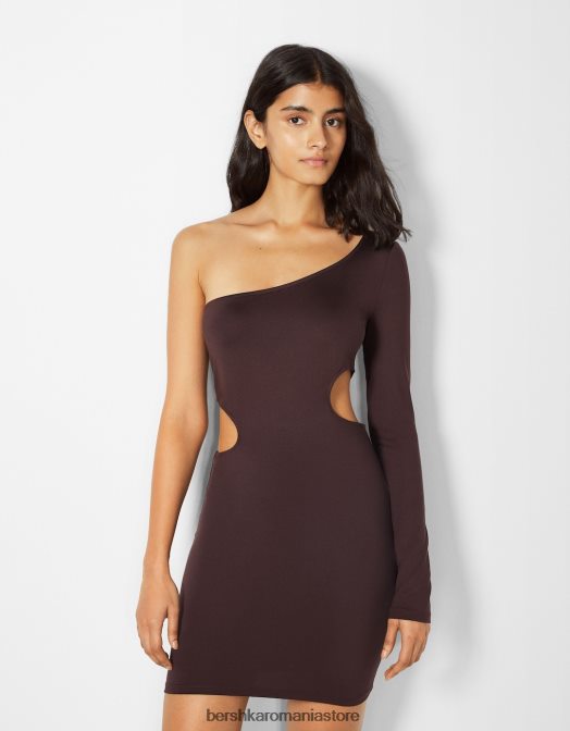 Bershka femei rochie mini cu maneca lunga asimetrica si decupaje maro Z86D256 îmbrăcăminte