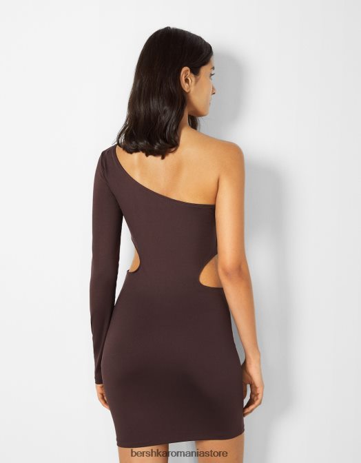 Bershka femei rochie mini cu maneca lunga asimetrica si decupaje maro Z86D256 îmbrăcăminte