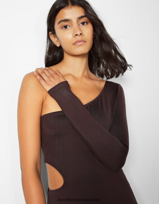 Bershka femei rochie mini cu maneca lunga asimetrica si decupaje maro Z86D256 îmbrăcăminte