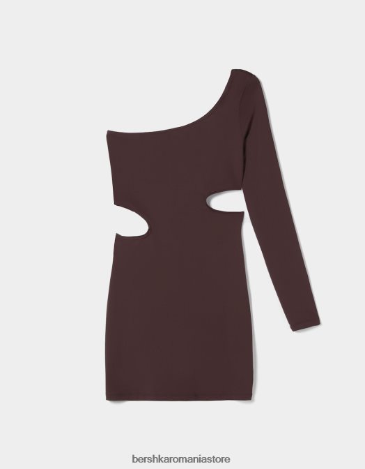 Bershka femei rochie mini cu maneca lunga asimetrica si decupaje maro Z86D256 îmbrăcăminte