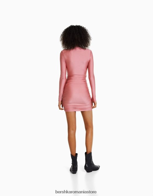 Bershka femei rochie mini cu maneca lunga cu bretele incrucisate roz Z86D213 îmbrăcăminte