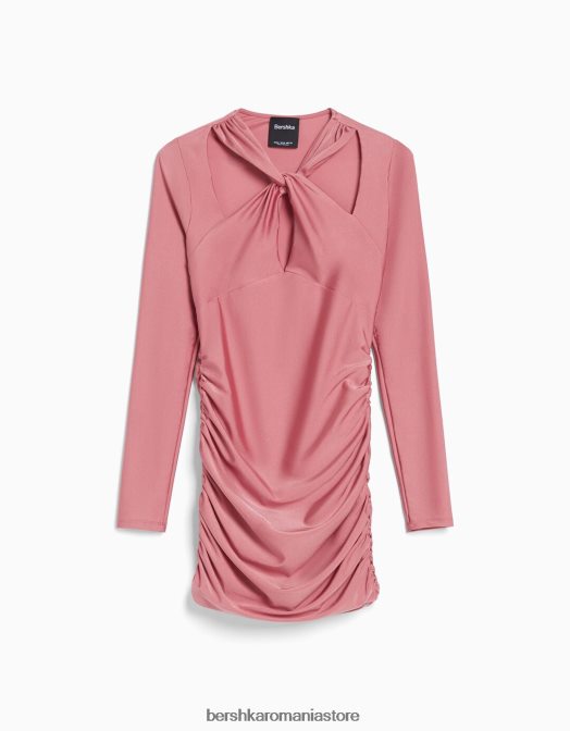 Bershka femei rochie mini cu maneca lunga cu bretele incrucisate roz Z86D213 îmbrăcăminte