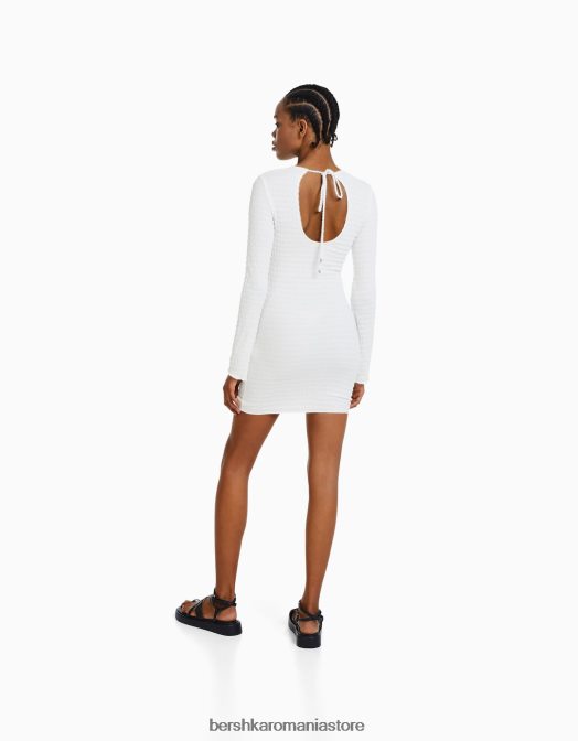 Bershka femei rochie mini cu maneca lunga, cu deschidere la spate si fundita cremă Z86D231 îmbrăcăminte