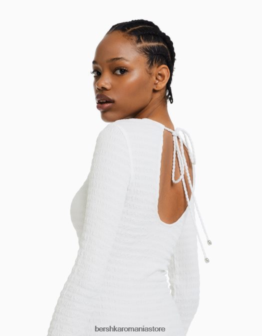 Bershka femei rochie mini cu maneca lunga, cu deschidere la spate si fundita cremă Z86D231 îmbrăcăminte