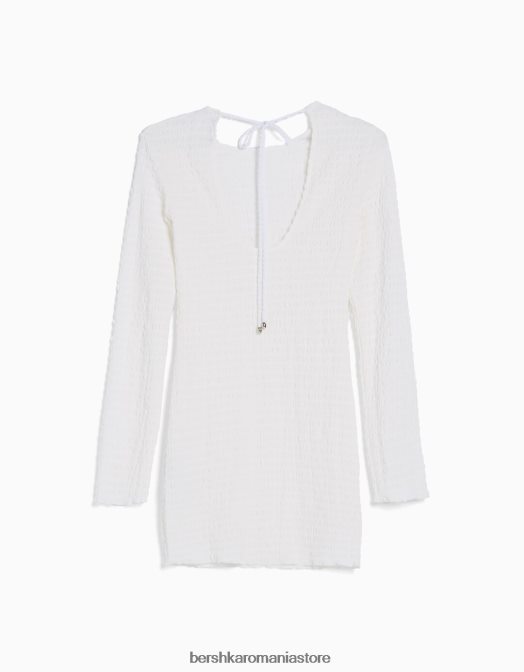 Bershka femei rochie mini cu maneca lunga, cu deschidere la spate si fundita cremă Z86D231 îmbrăcăminte