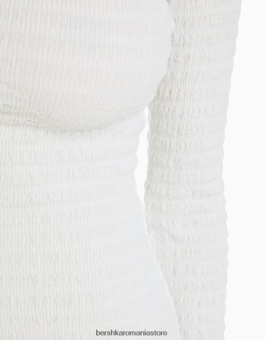 Bershka femei rochie mini cu maneca lunga, cu deschidere la spate si fundita cremă Z86D231 îmbrăcăminte