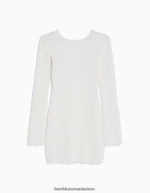 Bershka femei rochie mini cu maneca lunga, cu deschidere la spate si fundita cremă Z86D4105 îmbrăcăminte