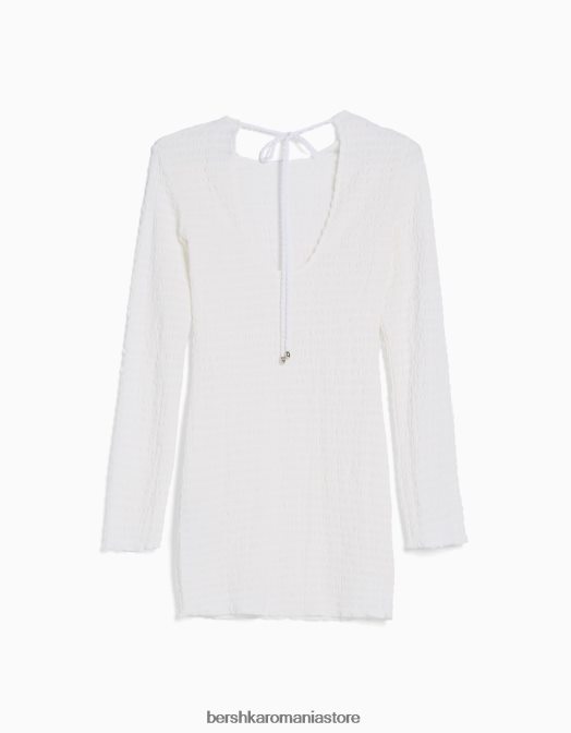 Bershka femei rochie mini cu maneca lunga, cu deschidere la spate si fundita cremă Z86D4105 îmbrăcăminte