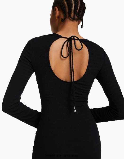 Bershka femei rochie mini cu maneca lunga, cu deschidere la spate si fundita negru Z86D230 îmbrăcăminte