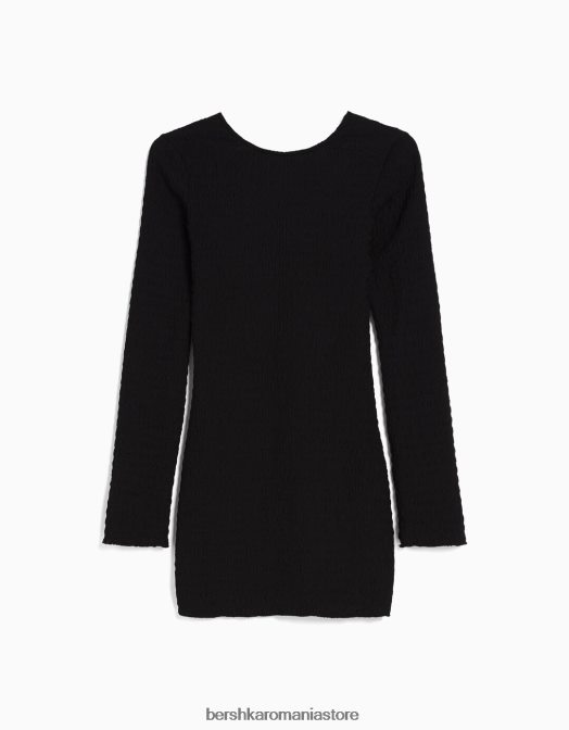 Bershka femei rochie mini cu maneca lunga, cu deschidere la spate si fundita negru Z86D230 îmbrăcăminte