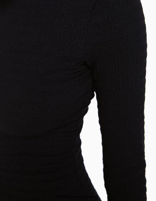 Bershka femei rochie mini cu maneca lunga, cu deschidere la spate si fundita negru Z86D230 îmbrăcăminte