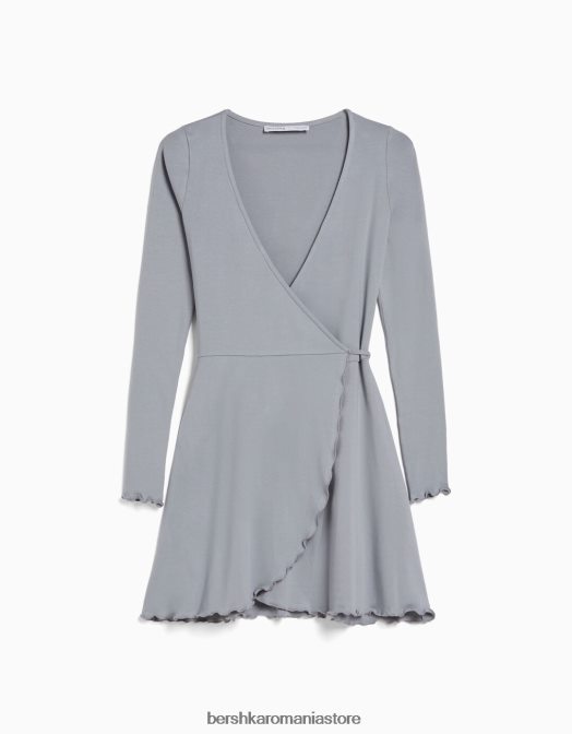 Bershka femei rochie mini cu maneca lunga gri inchis Z86D144 îmbrăcăminte