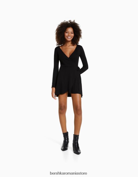 Bershka femei rochie mini cu maneca lunga negru Z86D143 îmbrăcăminte