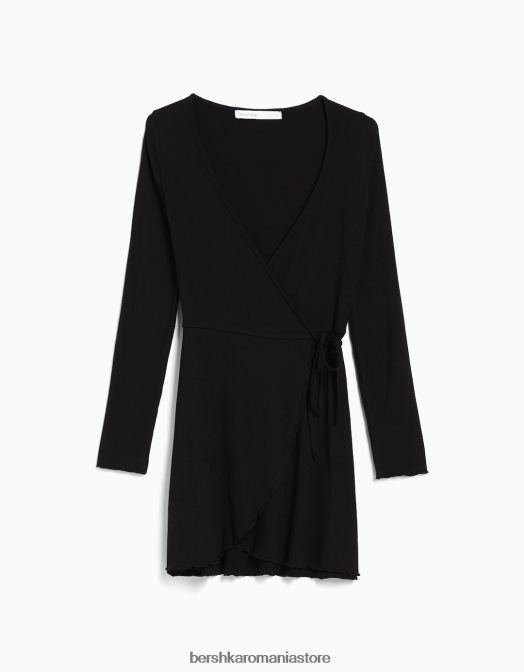 Bershka femei rochie mini cu maneca lunga negru Z86D143 îmbrăcăminte