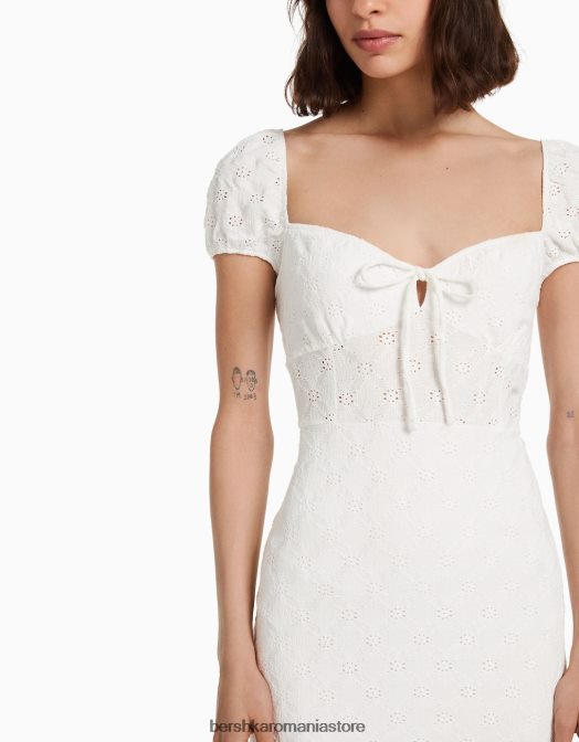 Bershka femei rochie mini cu maneca scurta cu broderie elvetiana cremă Z86D101 îmbrăcăminte