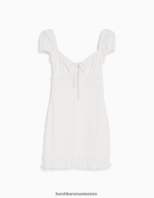 Bershka femei rochie mini cu maneca scurta cu broderie elvetiana cremă Z86D101 îmbrăcăminte