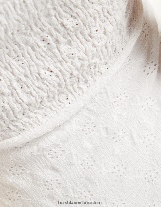 Bershka femei rochie mini cu maneca scurta cu broderie elvetiana cremă Z86D101 îmbrăcăminte