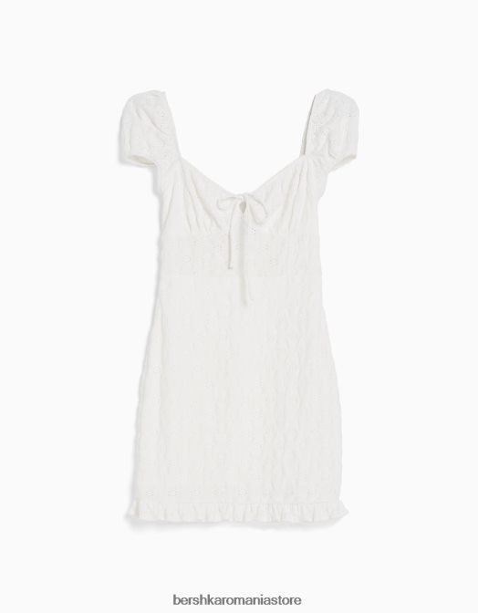 Bershka femei rochie mini cu maneca scurta cu broderie elvetiana cremă Z86D4102 îmbrăcăminte