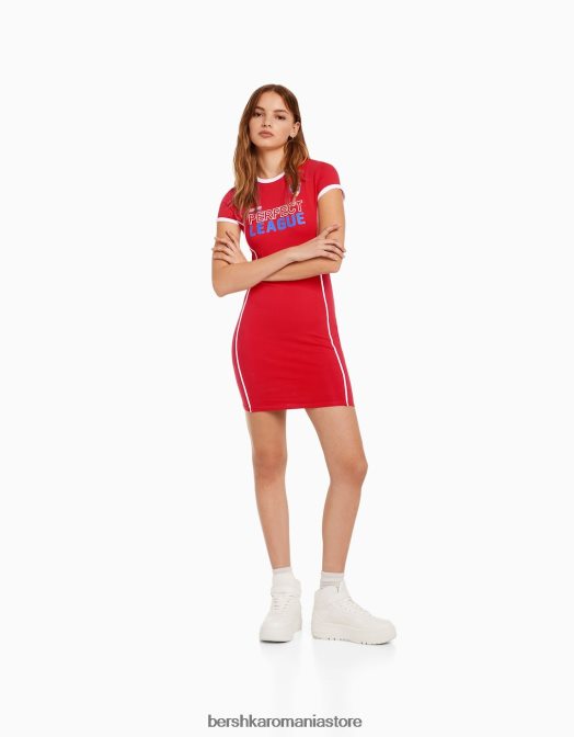 Bershka femei rochie mini cu maneca scurta imprimata roșu Z86D281 îmbrăcăminte